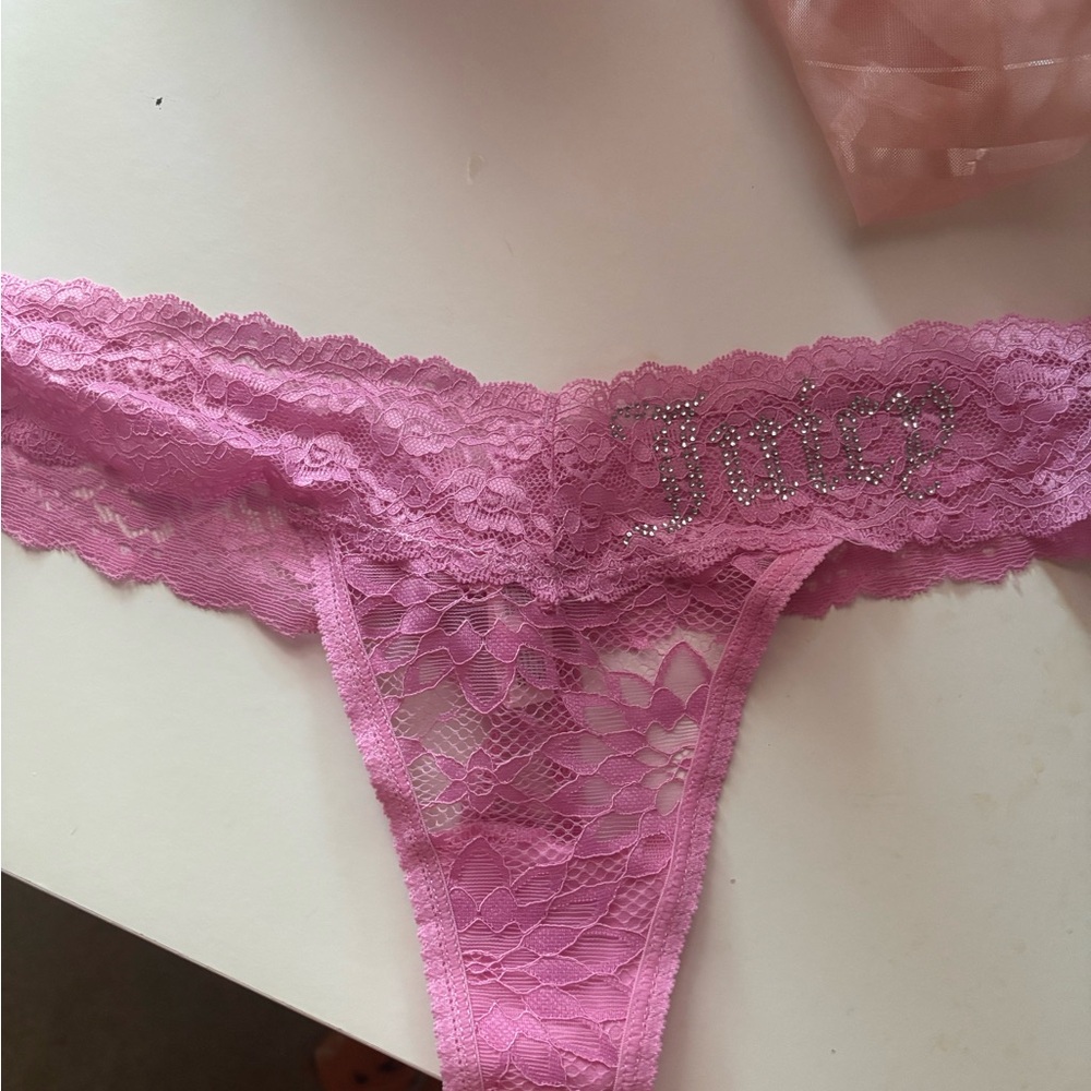 Lace Trim Pink Thong
